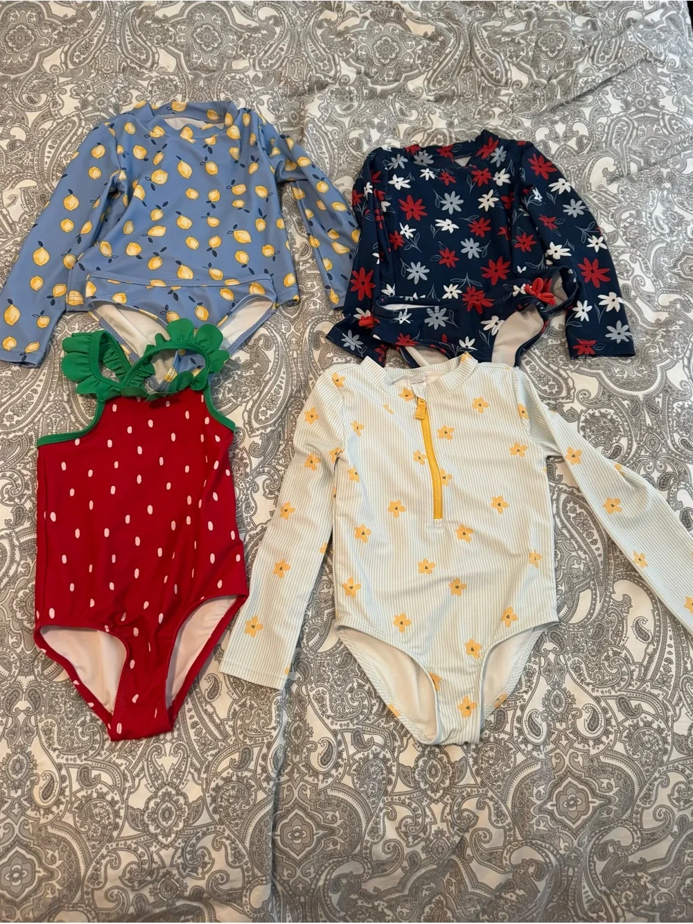 Kids Long Sleeve One and 2 Piece Swimsuit Lot - 4 pcs Mixed Colors